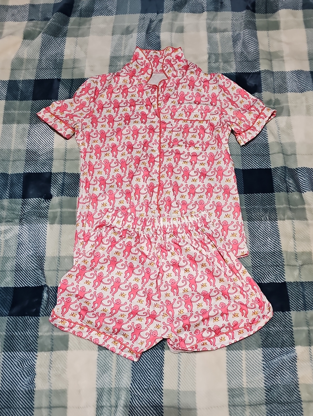 Girls' Pink Monkey Print Short Pajama Set